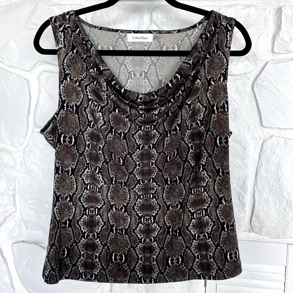 Calvin klein cowl neck sleeveless snake print top, 5% spandex stretchy comfy